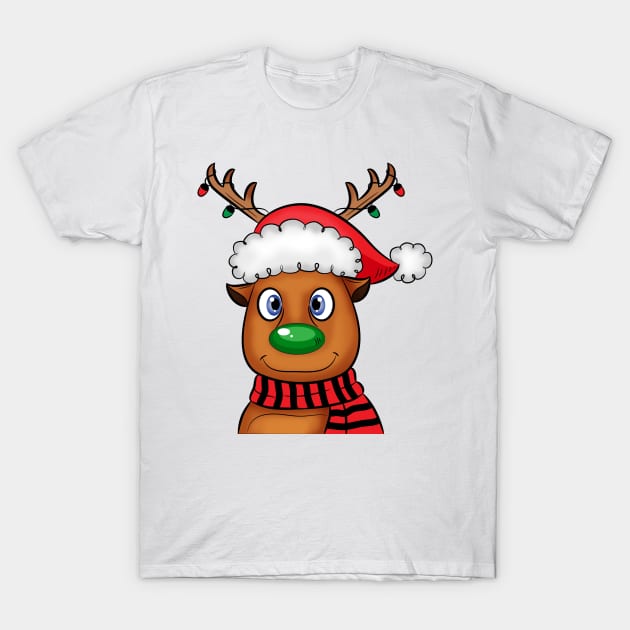 Cute Cartoon Reindeer Christmas light T-Shirt by lunamoonart